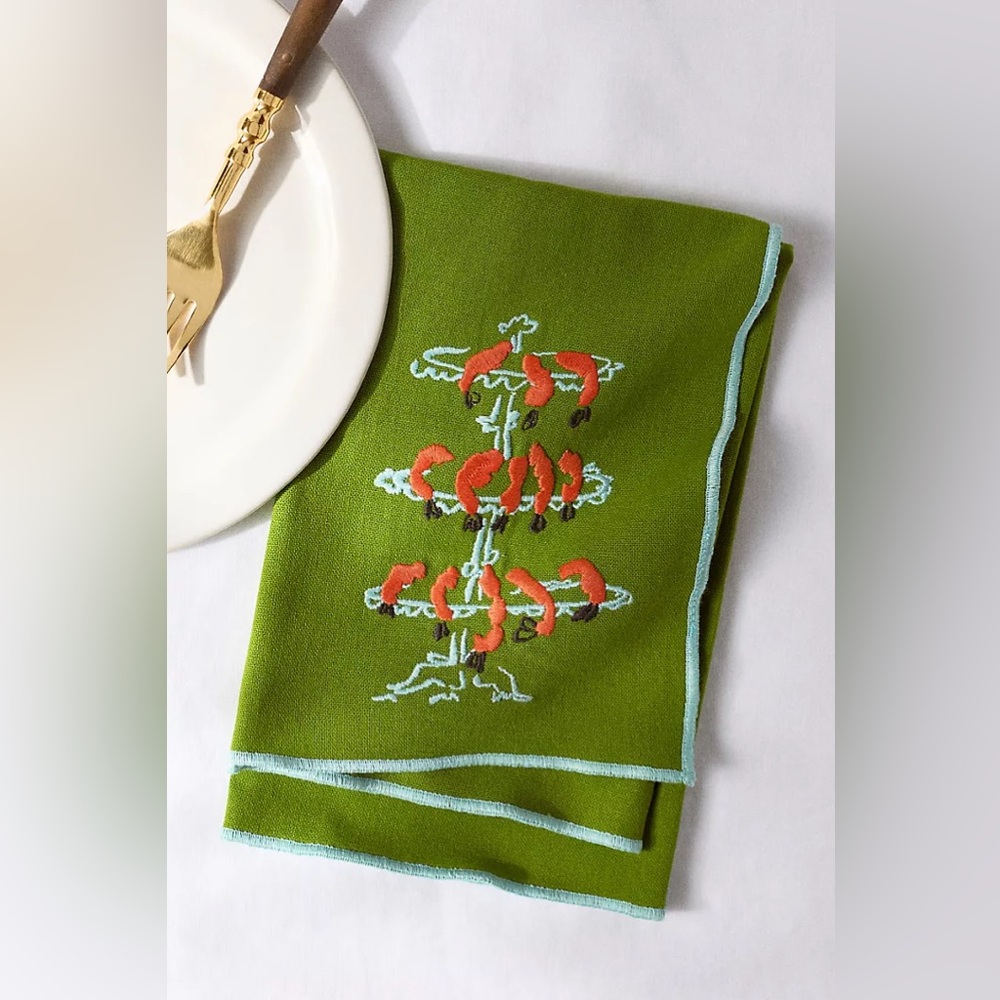 New Anthropologie Artist Phthalo Ruth Cotton Napkins, Set of 2 Shrimp Cocktail